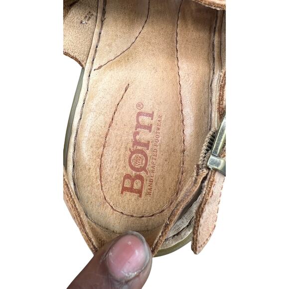 🌾Born 8M Tan Leather Woven Sandals Thong Slingback Boho Country-Coded Summer - Picture 8 of 8